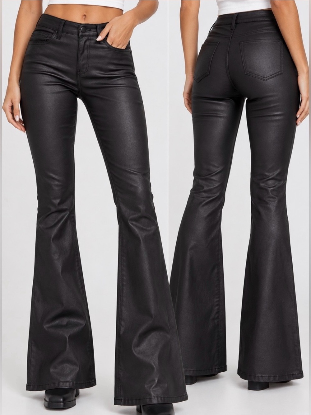 edikted Black Faux Leather Flare Pants Jeans Size Small EUC